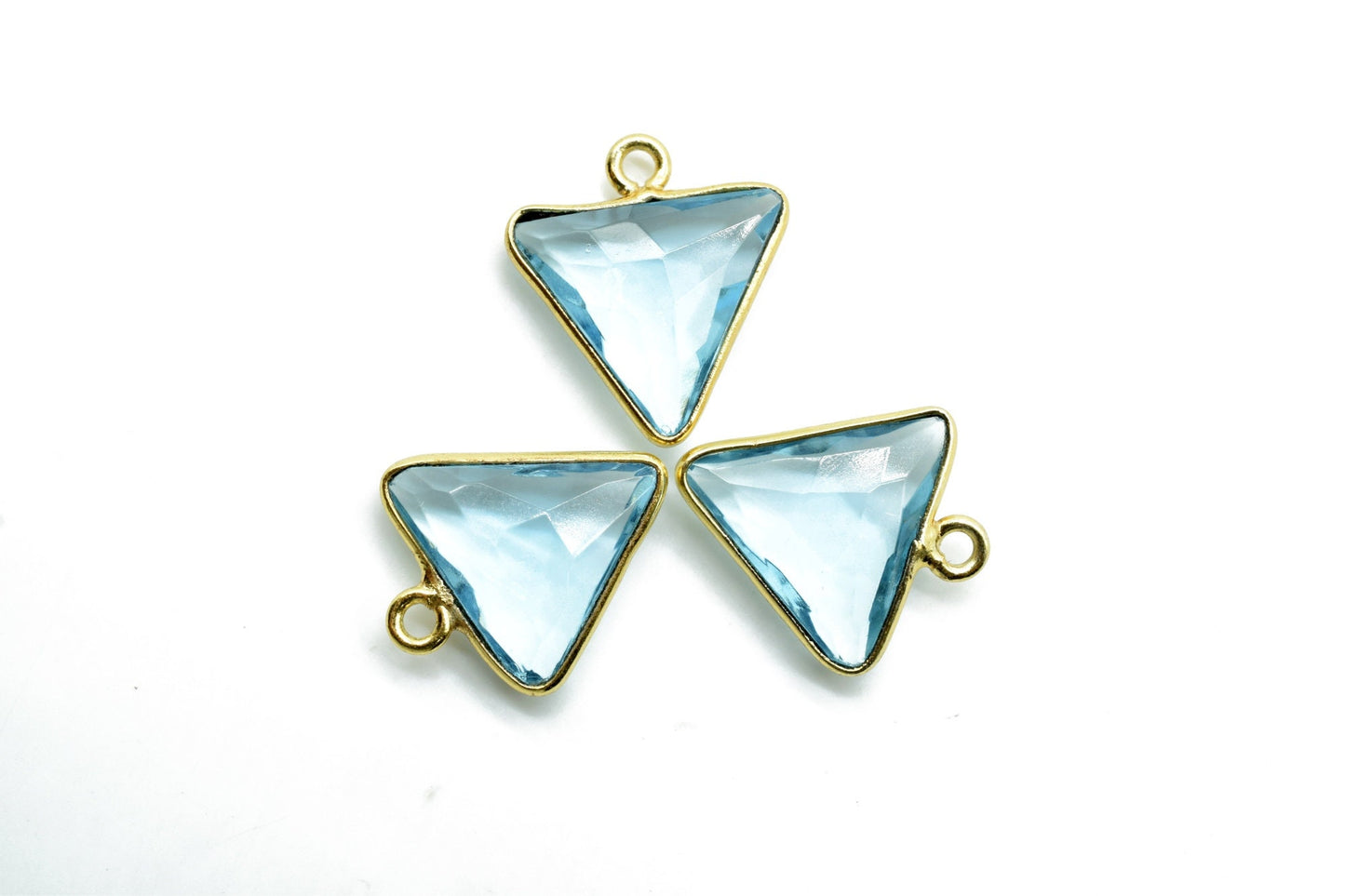 Sky Topaz 12mm Triangle shape pendant,Sky Topaz Gold Plated bezel,jewelry making charms craft,Sky Topaz single bail connectors,Fancy Topaz