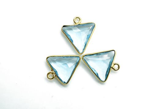 Sky Topaz 12mm Triangle shape pendant,Sky Topaz Gold Plated bezel,jewelry making charms craft,Sky Topaz single bail connectors,Fancy Topaz