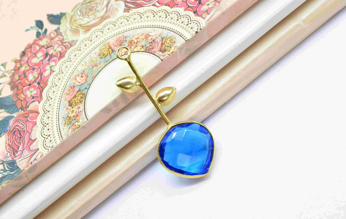 Blue Topaz Single Bail Pendant , Blue Topaz Charms ,Heart Shape Charms , Genuine Gemstone Charms , Gemstone Connectors , Summer Collection