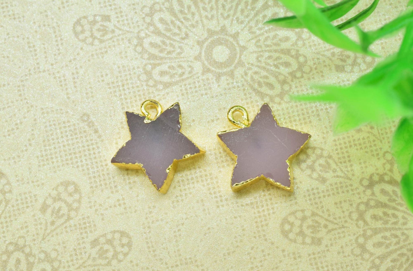 Rose Chalcedony Star Connector,Handmade Star Charms Necklace,Rough Pendant Jewelry,Gemstone Component,Electroplated Single Bail Connector