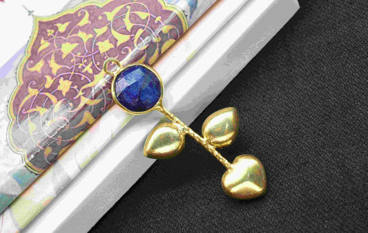 Sapphire Round Shape Pendant , Sapphire  Single Bail Charms  , Genuine Gemstone Charms , Gold Plated Gemstone Connectors , Summer Collection
