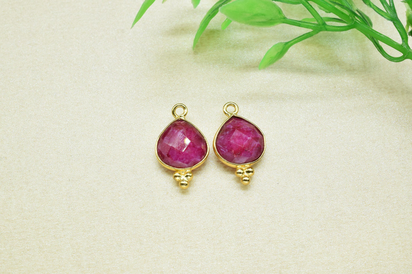 Ruby 10mm Heart Shape Pendant Jewelry,Ruby Checker Cut Gemstone Connector Jewelry Making,Ruby Faceted Gemstone Gold Plating Connectors,Gift