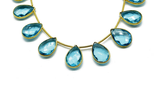 Sky Topaz Pear Shape Gold Plated Bezel strand,10x14mm pear Charms For Making Jewelry Findings Supply,Sky topaz charms strands