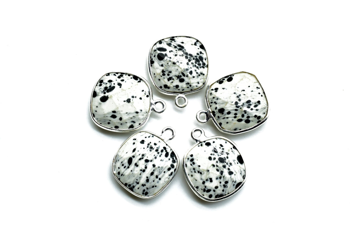 Dendrite Opal 14mm Cushion Single loop connectors,Dendrite Opal Bezel Findings Cushion Charm,Dendrite Opal Cushion Shape silver Plated charm