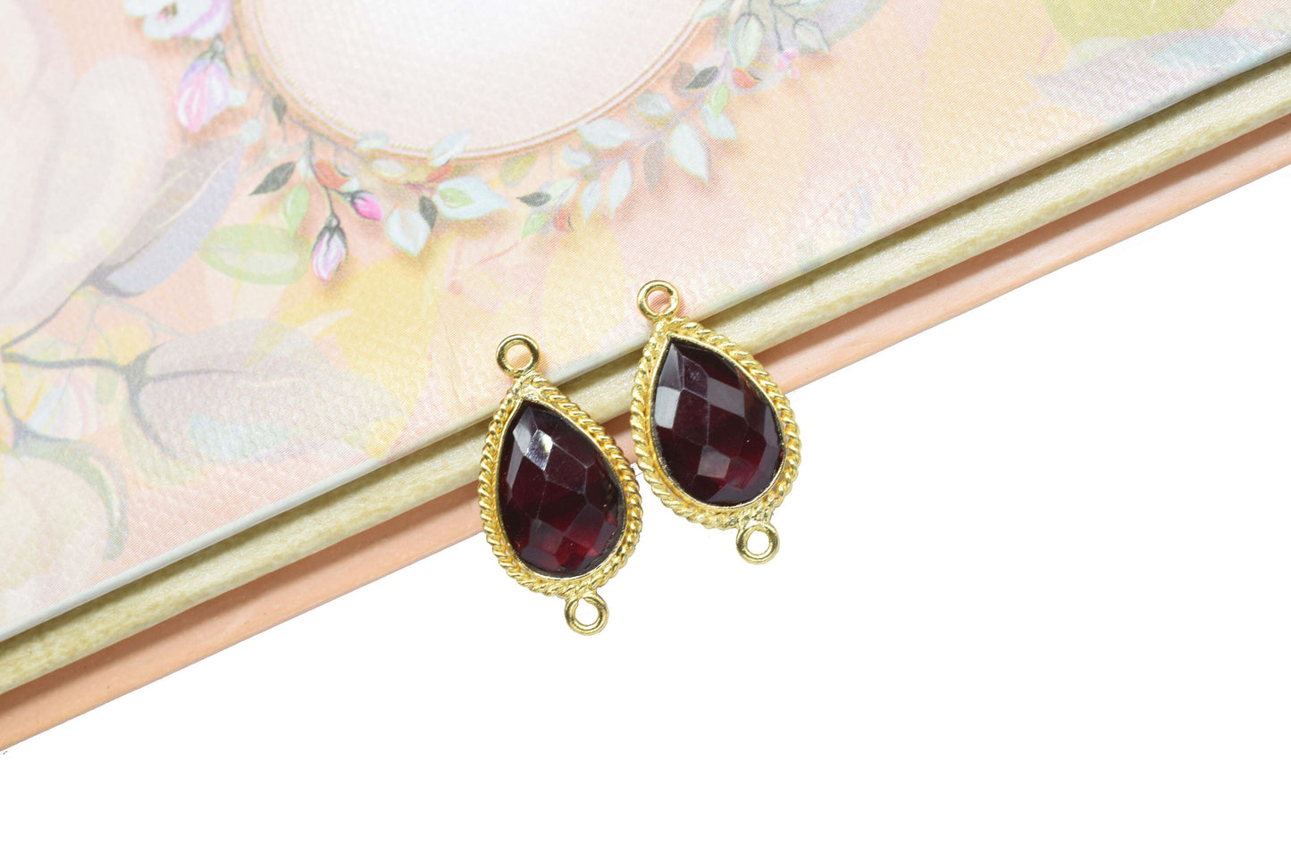 Garnet 10x14 Teardrop Bezel Connector,tation Bezel Link,Garnet Teardop jewelry making,Gemstone double bail Charms,Handmade Teardrop Pendant