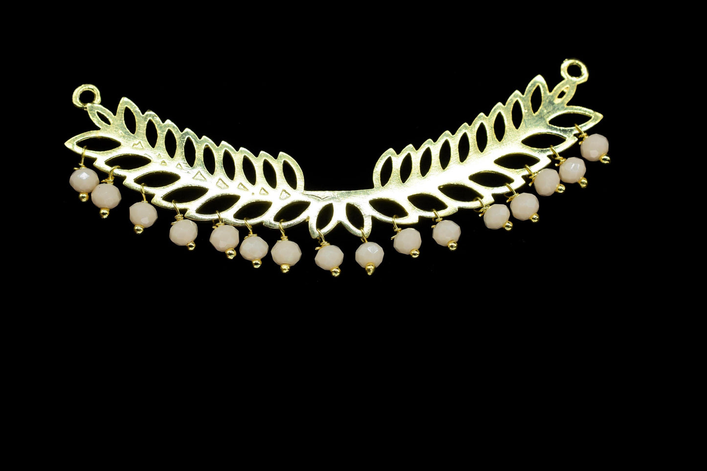 Peach Moonstone Double bail charms,Wedding Hair Vine Connector,Gemstone Leaf Pendant Necklace,bead Bar Leaf Charm,Component Handmade jewelry