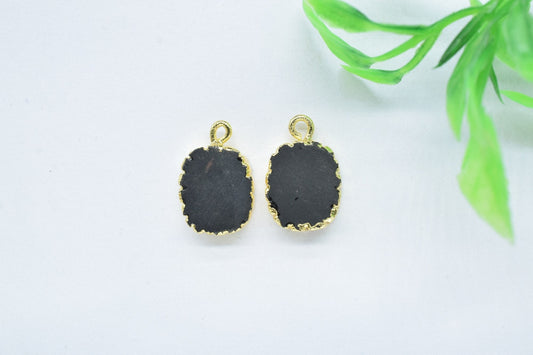 Black Onyx Pendant Charm,Handmade Cabechon Pendant Charm necklace,Pendant Jewelry Making Supply,Gemstone Electroplated,Single Bail Connector