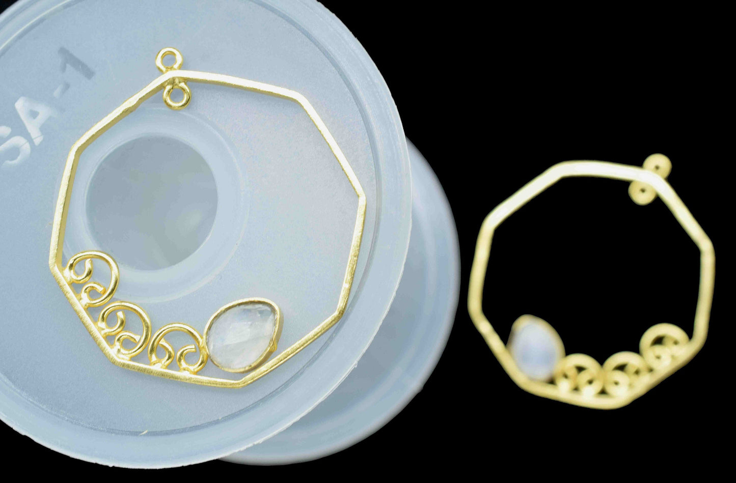 Moonstone 6x8mm Teardrop Shape Component,Gemstone Single Bail Connector,Finding 32mm Hexagon Shape Pendant,Gold Plated Earring,JewelryMaking