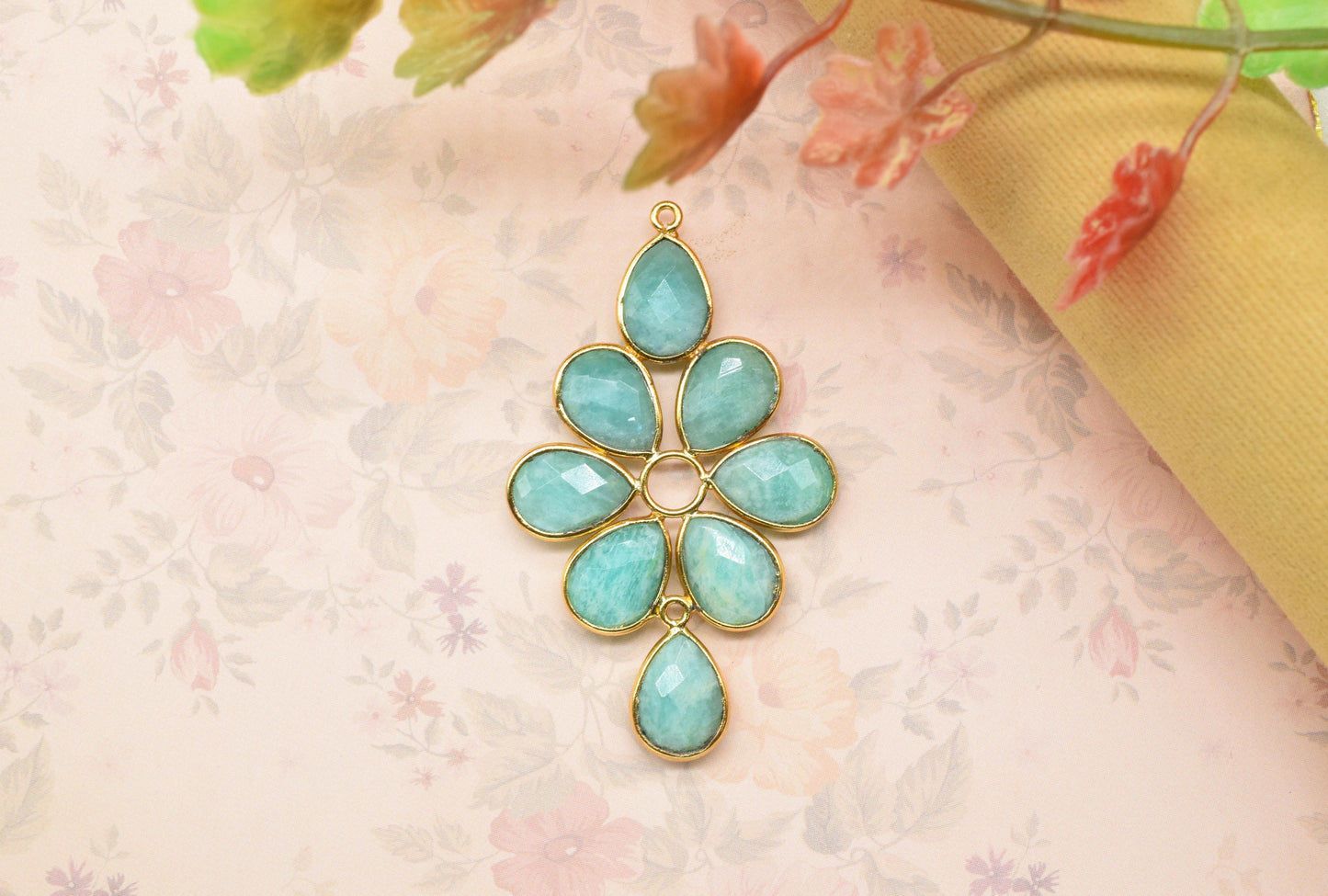 Natural Stone Bezel Pendants,Gemstone Flower Pendant,Craft Supplies,Handmade Beads Jewelry,Components Earring Connectors,Station Bezel Link