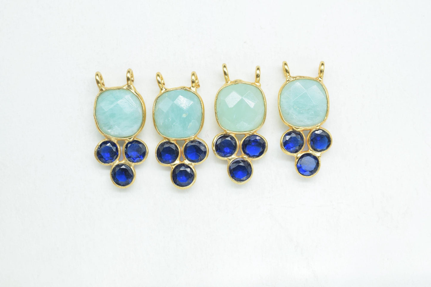Amazonite 8mm Cushion shape Bezel charms,Amazonite Pendant,Gemstone connector,Rose Quartz  Jewelry,Cubic zirconia Bezel charm,p001