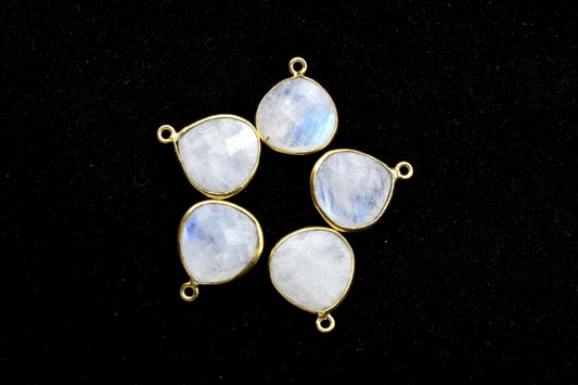 Moonstone 14mm Heart shape single loop connector,Natural Rainbow Moonstone,Bezel Heart Shape Connector,Heart gold Plated Single Point Bail