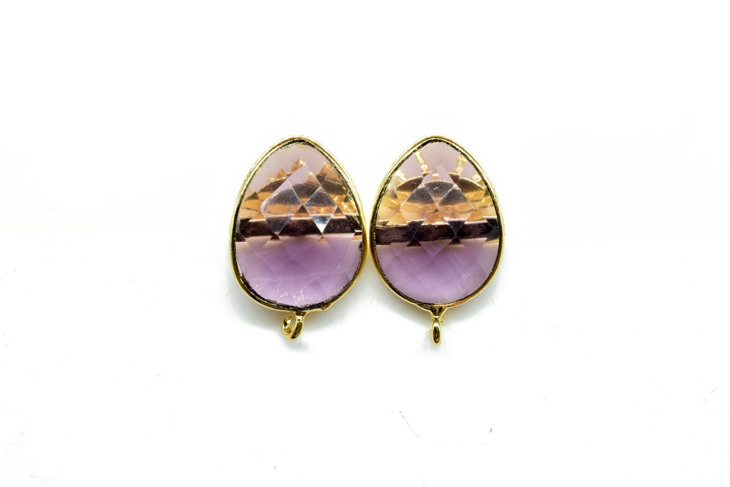 Amethyst 12x16mm teardrop Earring Connector,Jewelry Making,Amethyst Ear post stud,Single Loop Gemstone Connector,Teardrop Earring Connector,