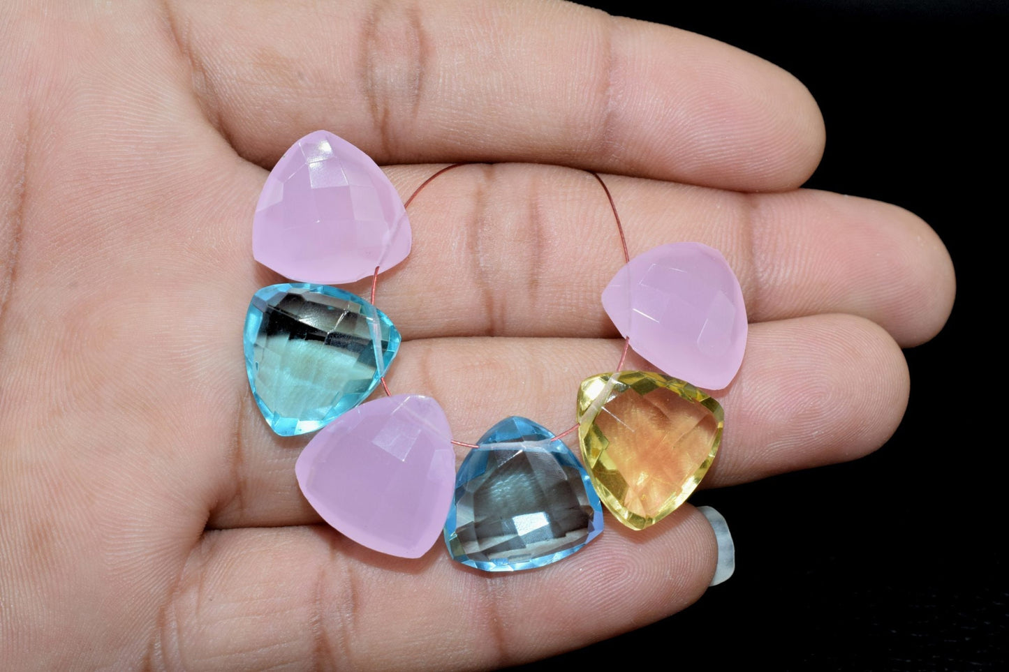 Blue topaz Faceted Trillion Briolettes,Citrine drill Briolette,Rose Quartz Faceted Briolettes,,Handmade Pink Briolette,Multi Drop briolettes