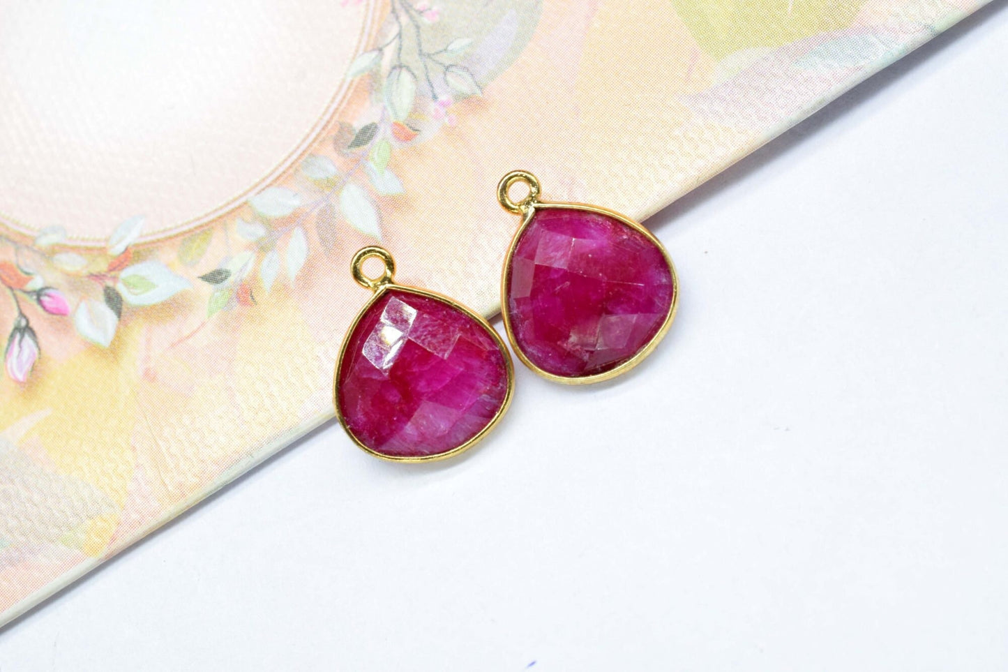 Genuine Ruby Connector,Single bail Connector,Jewelry making Connector,Bezel link Connector,12mm heart shape Connector,red gemstone Connector