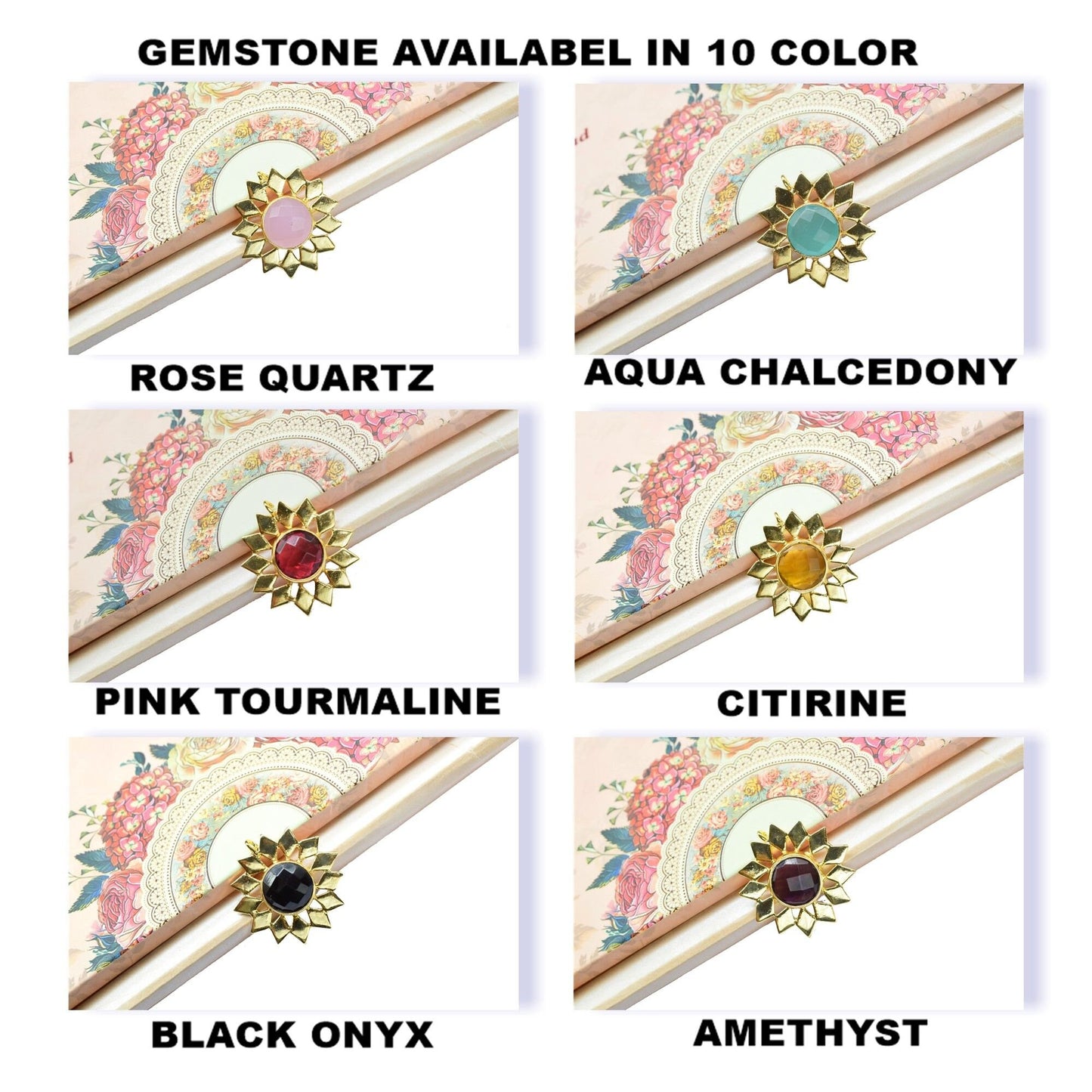 Handmade Findings Pendants,Flower Pendant Charms,Gemstone Beads Jewelry,Station Bezel Link,Craft Supplies,Star Charms Single Bail Connector