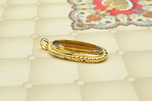 Citrine Pendant Charm,Yellow Gemstone Pendant,Handmade Craft,Oval Shape Pendant Jewelry,Statement Pendant,Loop Pendant,Brass Pendant,Gift