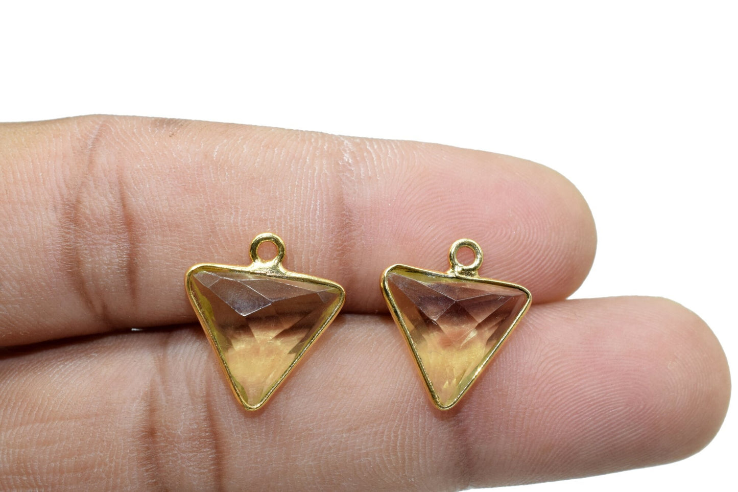 Natural Citrine 12mm Triangle shape single bail connector,Brass Gold Plated bezel,Citrine Pendant,Citrine gold plated bezel,Citrine charms