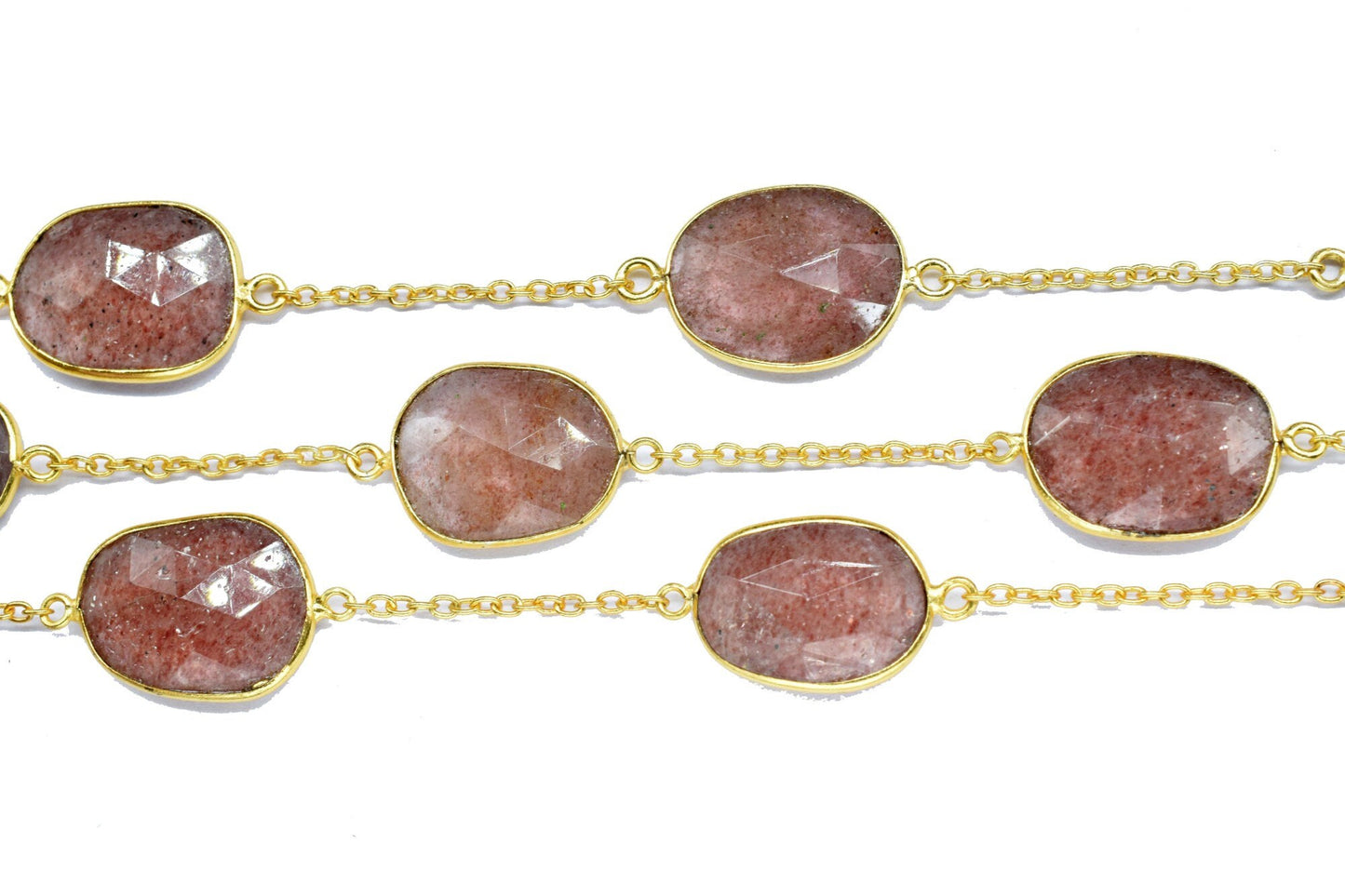 Pink Strawberry Faceted Bezel Connector, Pink Strawberry Bezel Chain, Free Size Gemstone Connector Jewelry, Strawberry Bezels Jewelry Making