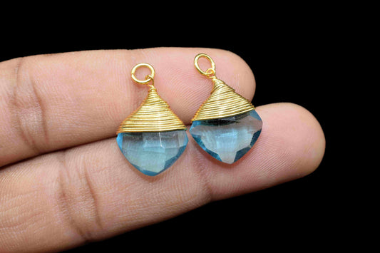 Sky Topaz Square Faceted Connector,Gemstone Wire Wrapped Pendant,Loop Connector,Pendant Jewelry,Wire Wrapped Necklace,Sky Topaz jewelry,Gift
