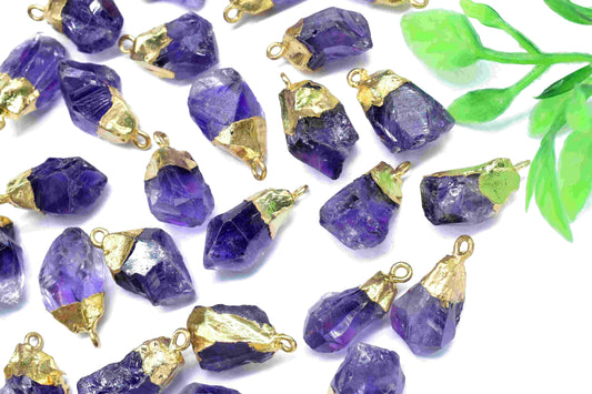 Amethyst Rough Stone Pendant Jewelry,Gold Plating Natural Druzy Amethyst Rough Stone Pendant, Amethyst Gemstone Pendant Birthstone Necklace