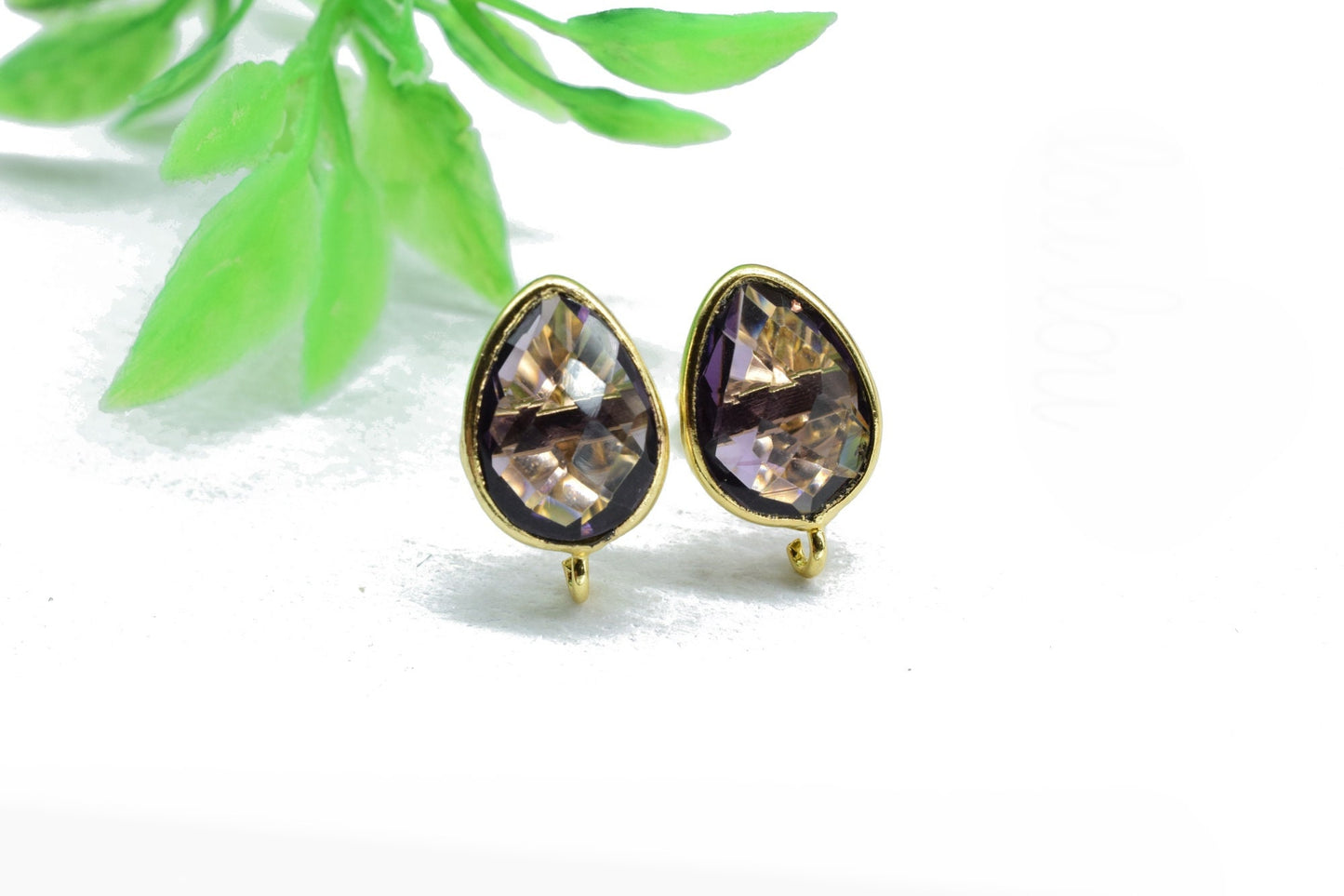 Amethyst Earring Connector,Jewelry Making,Amethyst Ear post stud,Gold Plated Earring Connector,Teardrop Earring Connector,Amethyst Studs