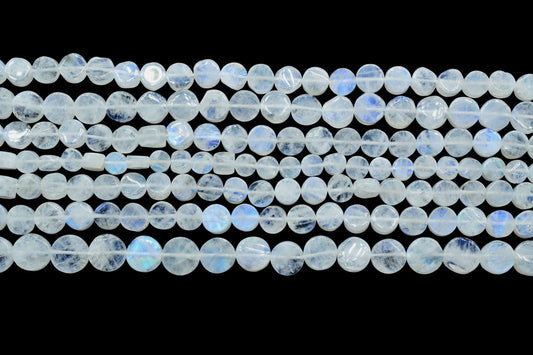 Natural blue Fire Rainbow Moonstone Coin Beads,5-5.5 mm,13" Strand,White Rainbow Moonstone Smooth Coin Gemstone Beads Handmade Rainbow Beads