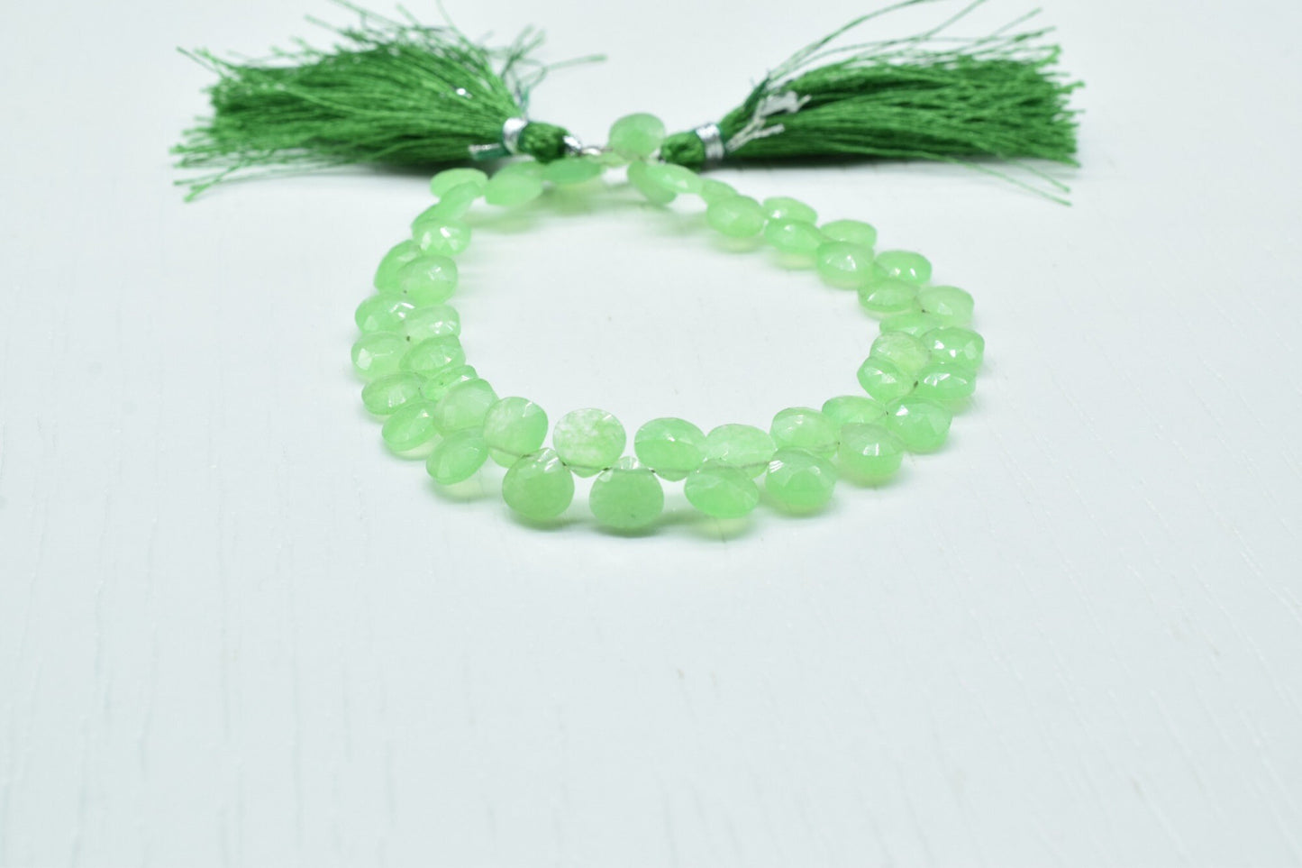 Prehnite Faceted  7mmHeart Shape Briolettes,Green Gemstone Heart Beads,Prehnite 8 inch strand,Jewelry Making Supplies,Prehnite Heart jewelry