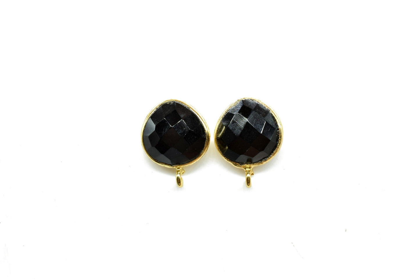 10mm Heart Shape Earring Connector,Black Gemstone Ear Post Studs,Black Onyx Earring Connectors,DIY Jewelry Making Supply,Gold Plated Studs