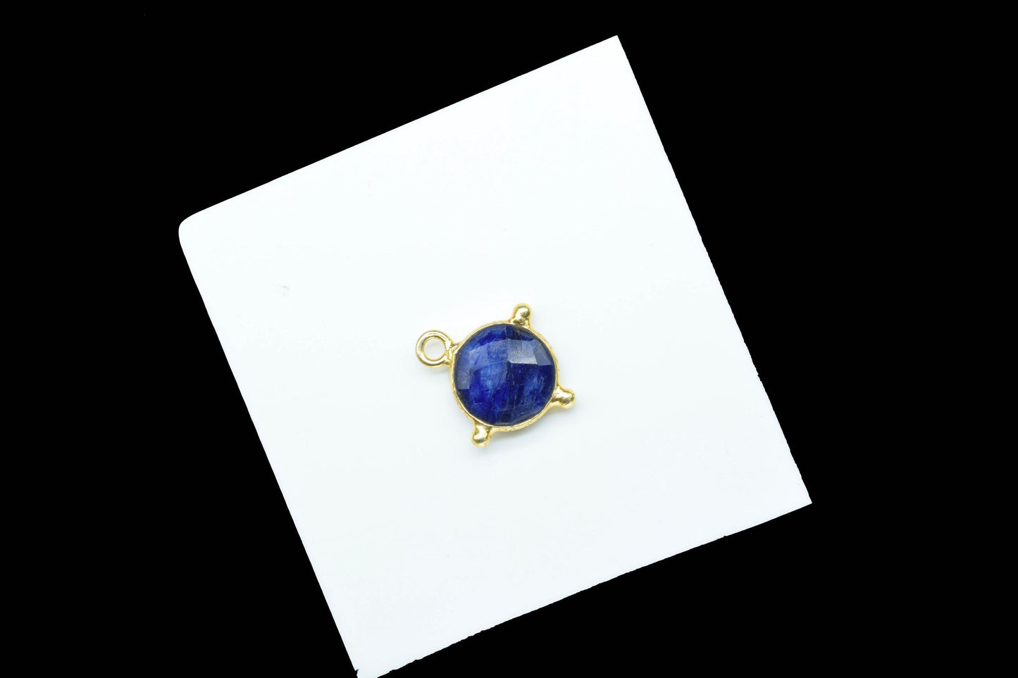 Blue Sapphire Pendant/Gemstone Component//Necklace Pendant/Round Shape Charm/Single Bail Charms/Wholesale Supply/Gold Plated Jewellery/Gift