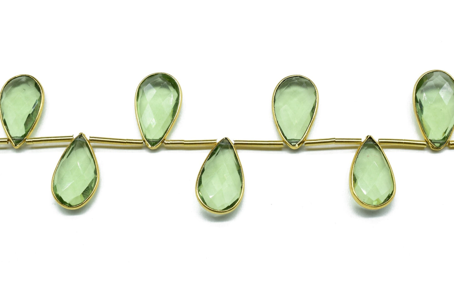 Green Amethyst Pear Shape Gold Plated Bezel strand,10x18mm pear Charm Making Jewelry Findings Supply,Green Amethyst charms strands