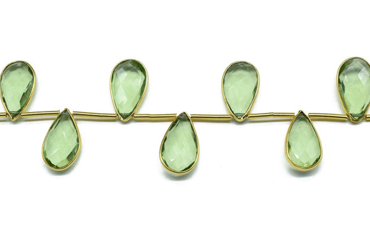Green Amethyst Pear Shape Gold Plated Bezel strand,10x18mm pear Charm Making Jewelry Findings Supply,Green Amethyst charms strands