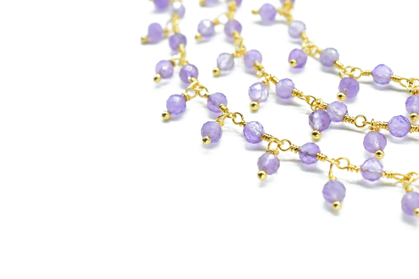 Natural Amethyst Dangling Bead Chain,Gemstone Rosary Chain,Wire Wrapped Necklace Chain,Amethyst Cluster Rosary Chain,Handmade beaded Jewelry