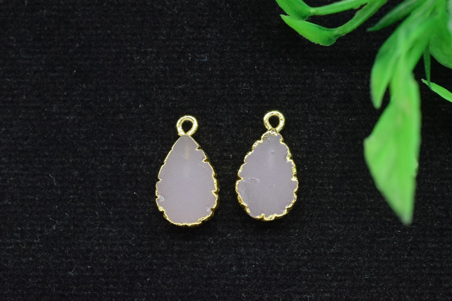 Rose Quartz Teardrop Pendant Charms,Handmade Cabechon Pendant,Necklace Connector,Charms Jewelry,Gemstone Electroplated,Single Bail Connector