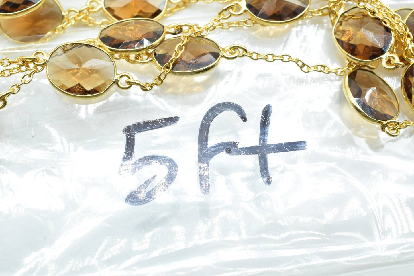 Smoky Quartz Gold Plated Bezel Chain Gemstone Connector, Oval Necklace Chain,Bezel Connector Chain,Selling Per Foot,Jewelry making chains