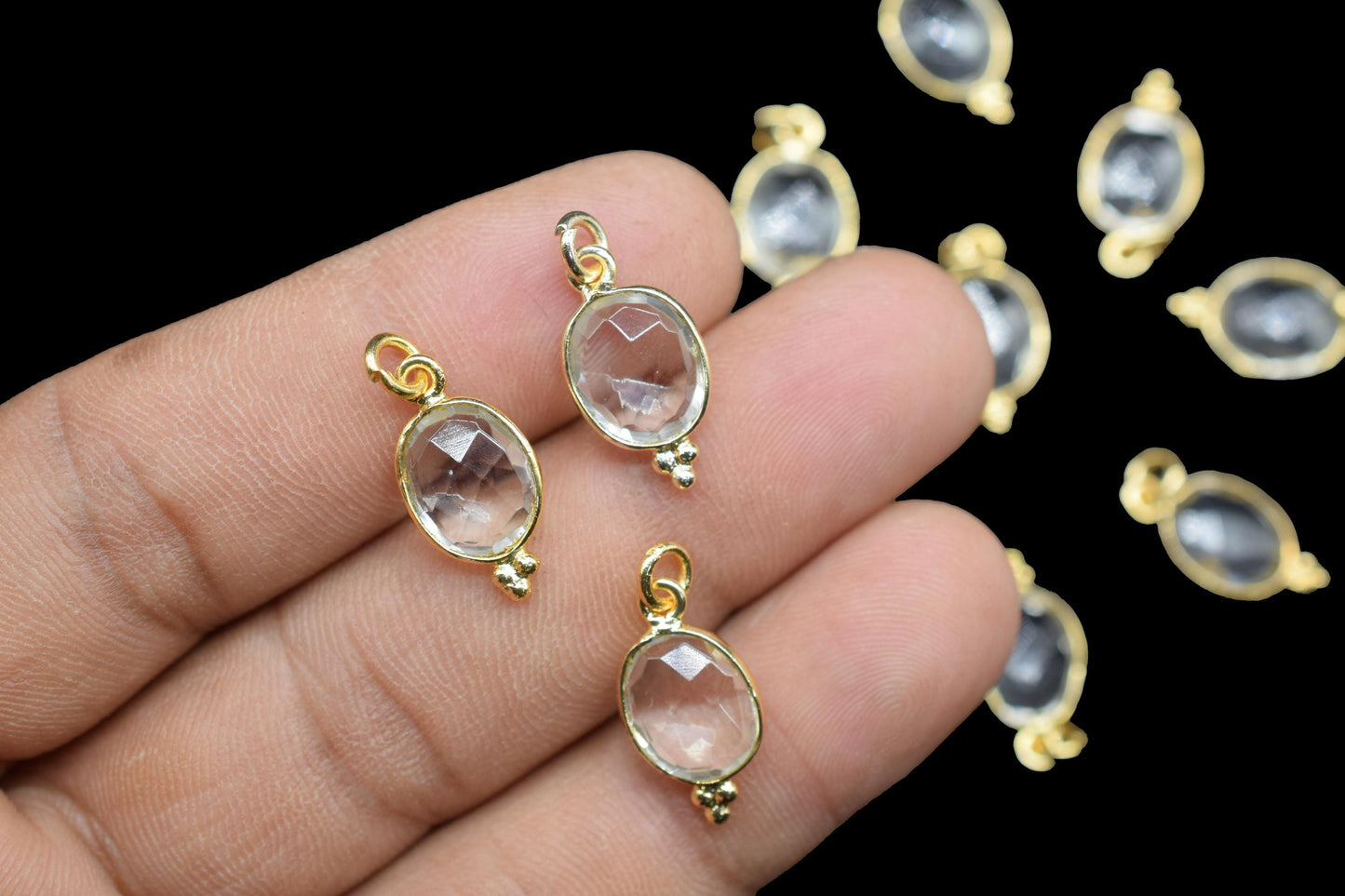 Cystal Quartz 8x10mm oval Shape Pendant Jewelry/Cystal Gold Plated Single Bail Connector jewelry/Cystal Quartz Teardrop Charms,B'day Gift