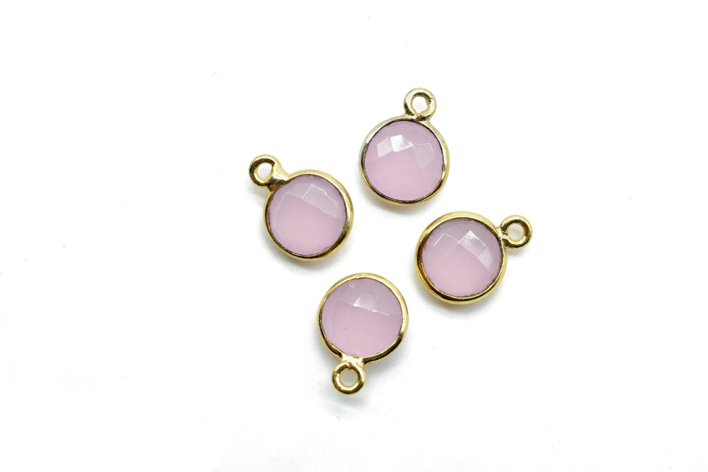 Rose Quartz 8mm charm,Rose Quartz Pendant,Rose Quartz Round Gold Plated bezel,Rose Quartz Vermeil Bezel,jewelry making charm,Brass connector