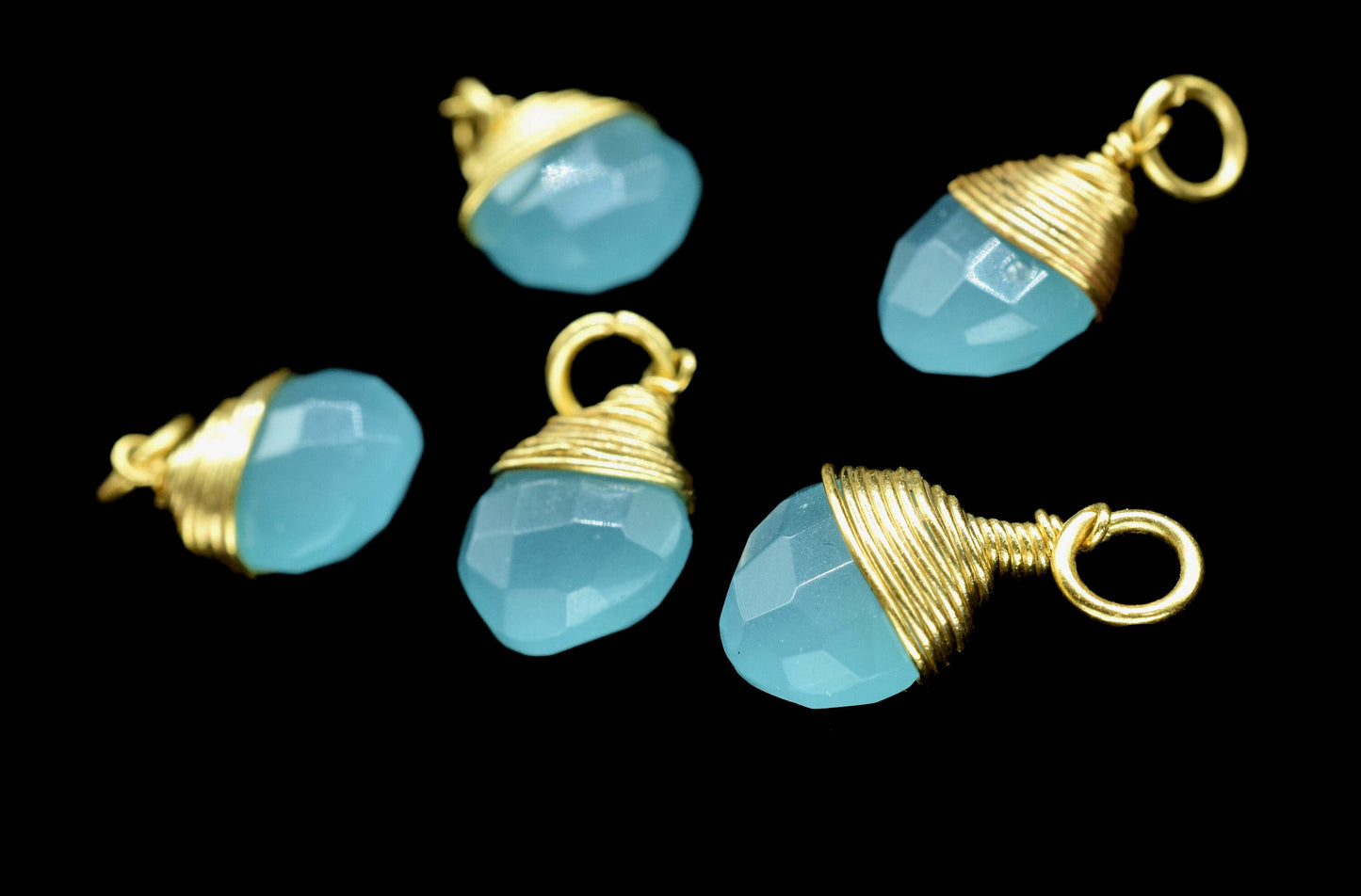 Aqua Chalcedony Faceted Wire Wrapped Connectors,Square Shape Gemstone Pendants,loop Connector,Wire Wrapped Necklace,Beaches Jewelry making