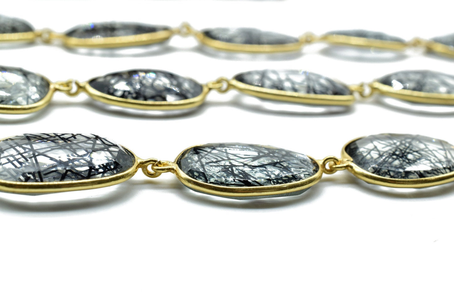 Black Rutile Gold plated Bezel Connector Chain,Black Rutile Faceted Bezel Link Chain,Black Rutile Free form bezel connector chain,jewelry
