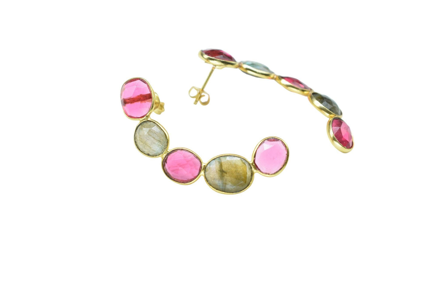 Pink Tourmaline Earring/Double Stone Earring/Gemstone Labradorite Earring/Bridal Jewelry Earring/Women Earring/Handmade Earring/Gift For Her