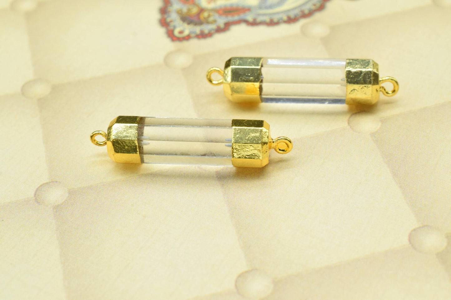 Crystal Quartz Point Pendants,Handmade Pencil Charms,Gemstone Jewelry Making Supply,Double Bail Pointed Connectors,Healing Crystal Pendant