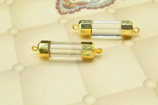 Crystal Quartz Point Pendants,Handmade Pencil Charms,Gemstone Jewelry Making Supply,Double Bail Pointed Connectors,Healing Crystal Pendant