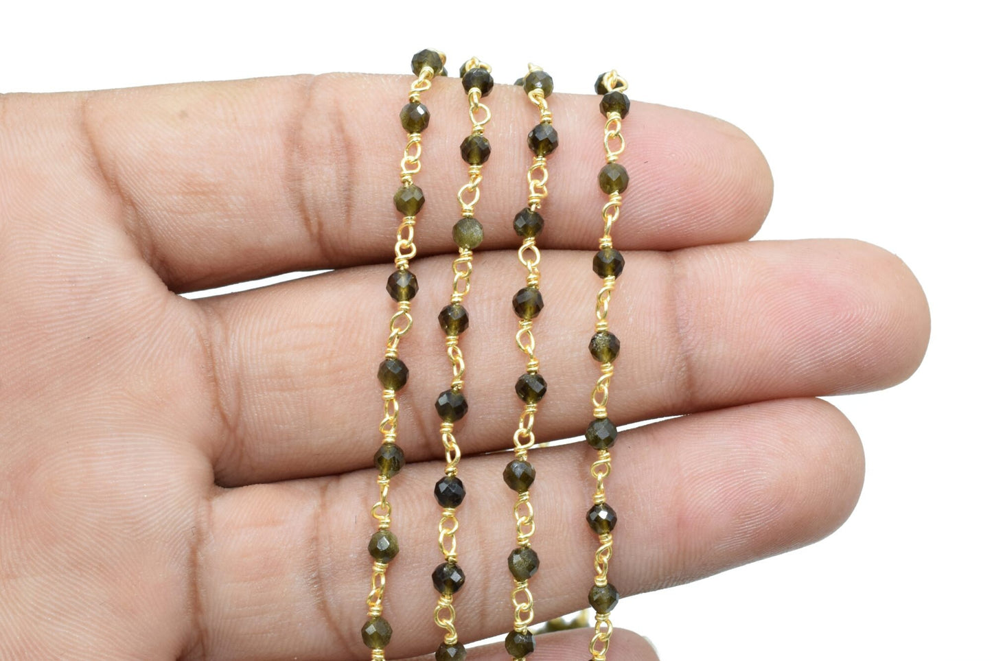 Cats eye 3mm Beaded Chain,Wire Wrapped Chain Faceted Rondelle Bead,Beautiful Cats Eye Beaded Chain 3-3.5mm Rosary Chain,Beaded Chain by Foot