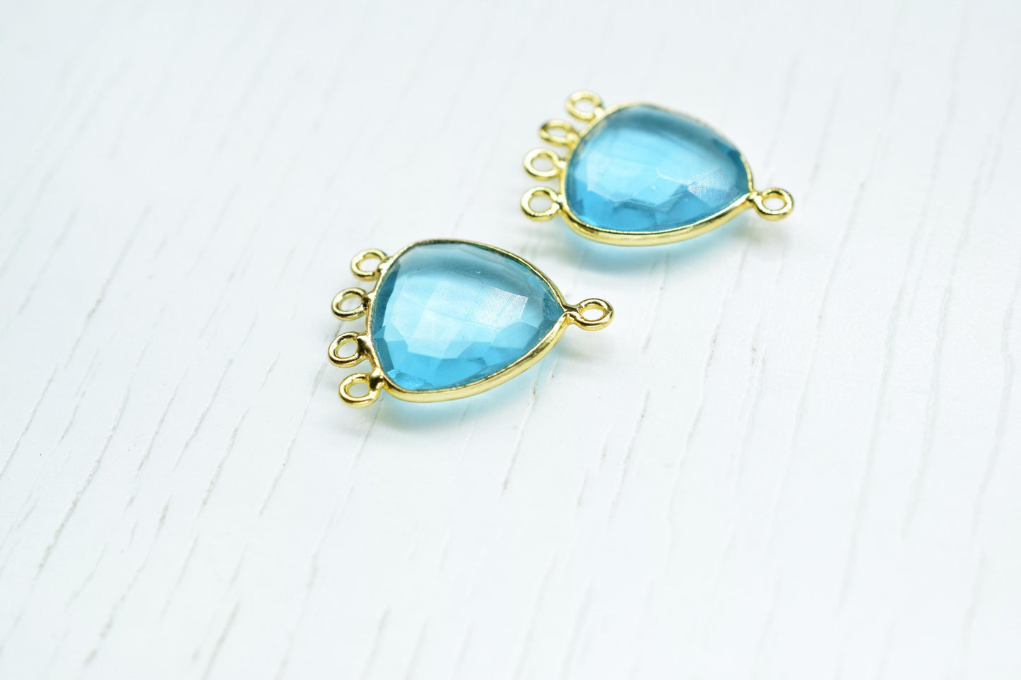 Sky Topaz 15mm Triangle Bezel Connector/Gold Plated Jewelry/Women Jewelry/Connector Jewelry/Handmade Connector/Connector Jewelry/B'day Gift