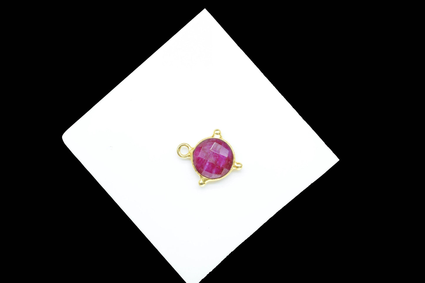 Ruby Pendant/Gemstone Component/Necklace Pendant/Round Shape Charm/Single Bail Charms/Wholesale Supply/Gold Plated Jewellery/B'day Gift