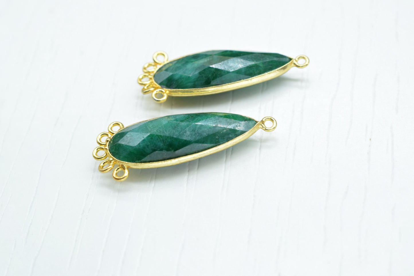 Emerald 10x30mm Teardrop Bezel Charm/Charms Connector/Handmade Jewellery Connectors/Gemstone Brass Component/Women Jewelry/Gift