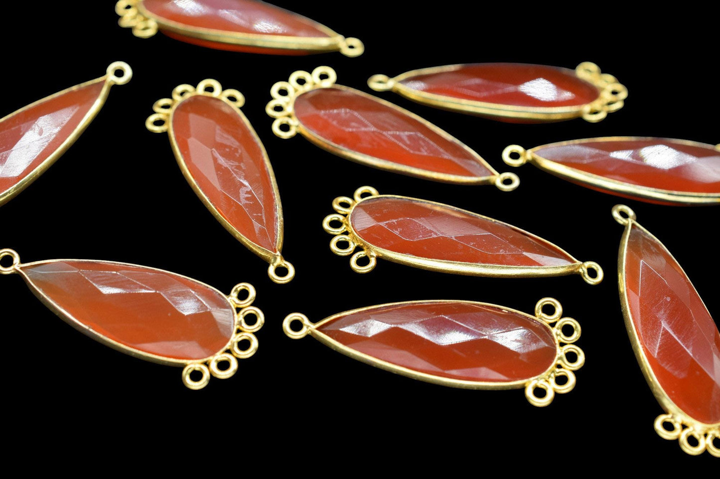 Carnelian 10x30mm Teardrop Bezel Charm/Charms Connector/Handmade Jewellery Connectors/Gemstone Brass Component/Women Jewelry/B'day Gift
