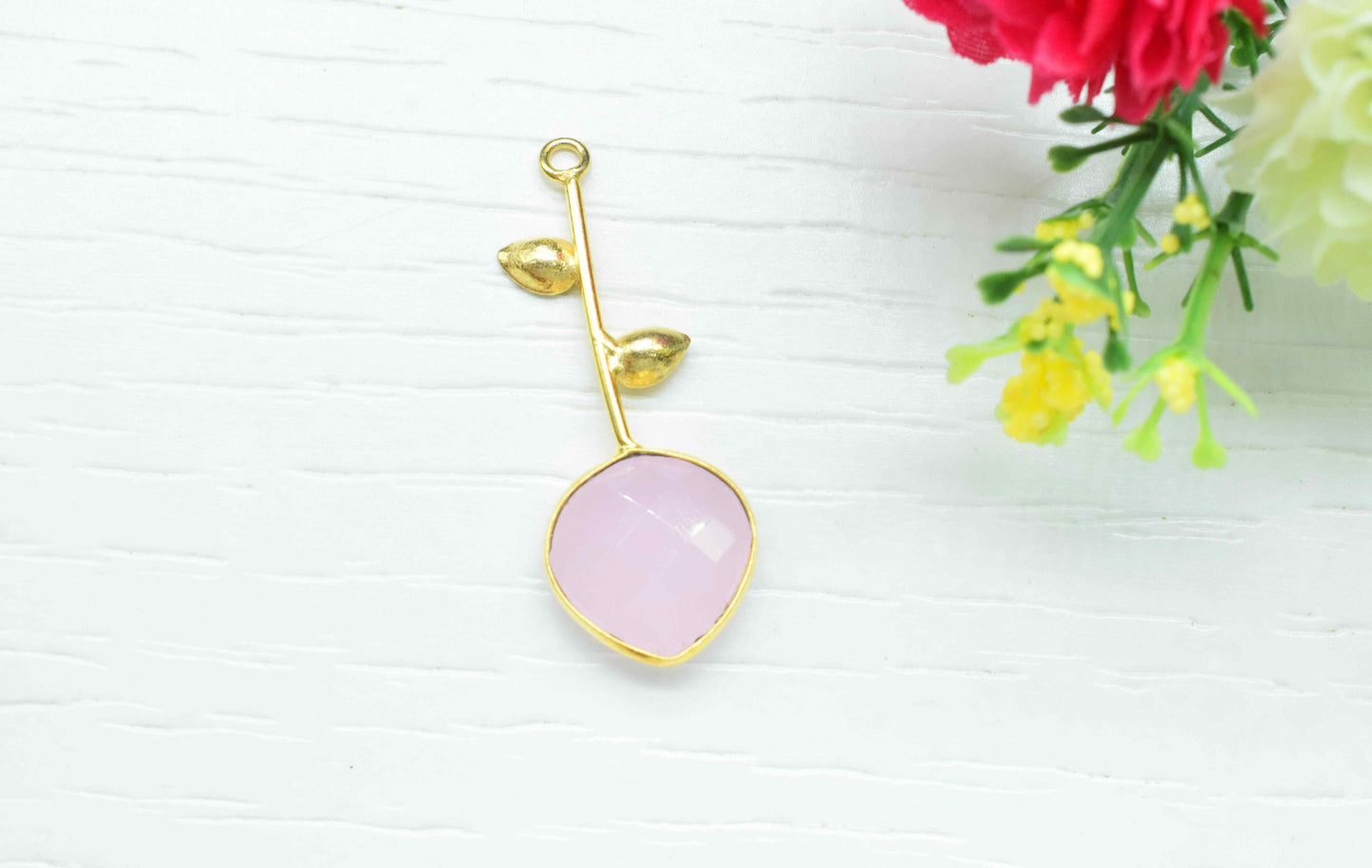 Rose Quartz Single Bail Pendant , Rose Quartz Charms , Heart Shape Charms ,Genuine Gemstone Charms ,Gemstone Connectors ,Summer Collection ,