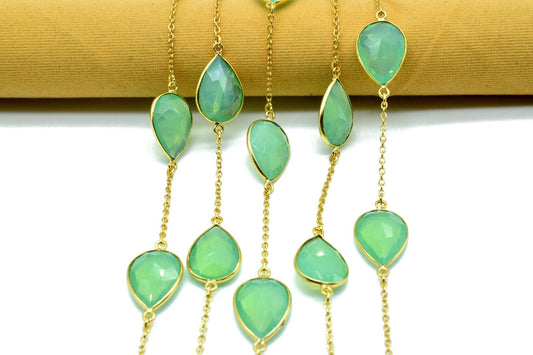 Chrysoprase Bezel Chain I Handmade Bezel Link Chain I Gold Plated Bezel Link Chain I Brass Gold Overlay Chain,Sold By Foot,Necklace Chains
