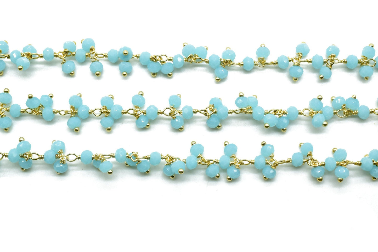 Aqua Chalcedony Cluster Rosary Chain,dangling Chain,Thick Chain, Gold Wire Wrapped Chalcedony Quartz Beaded chain,Flower Chain,Chain by foot