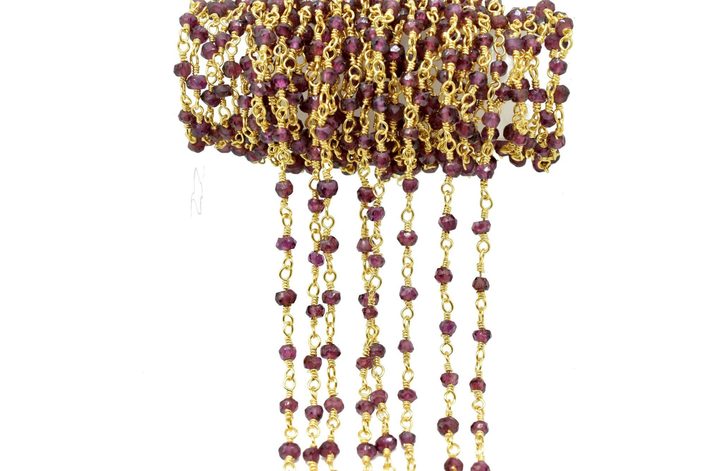 Garnet 3mm Beaded Chain,Garnet Rosary Chains,Garnet Gold Plating Wire Wrap Chain,Garnet Brass chain,Jewelry Making Chain,Garnet Rosary chain